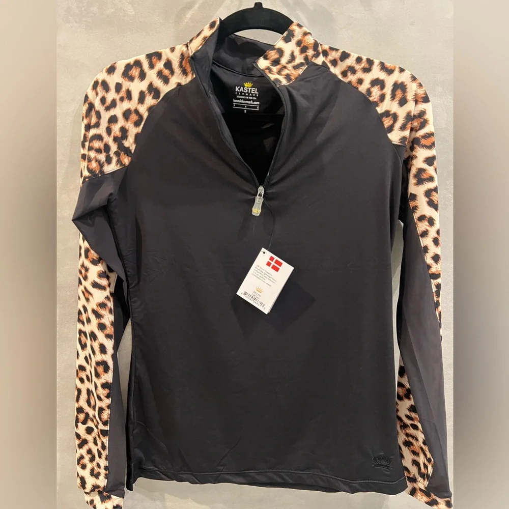Kastel Denmark 1/4 zip long Sleeve leopard Sun Shirt equestrian horse gym traini - Picture 2 of 2